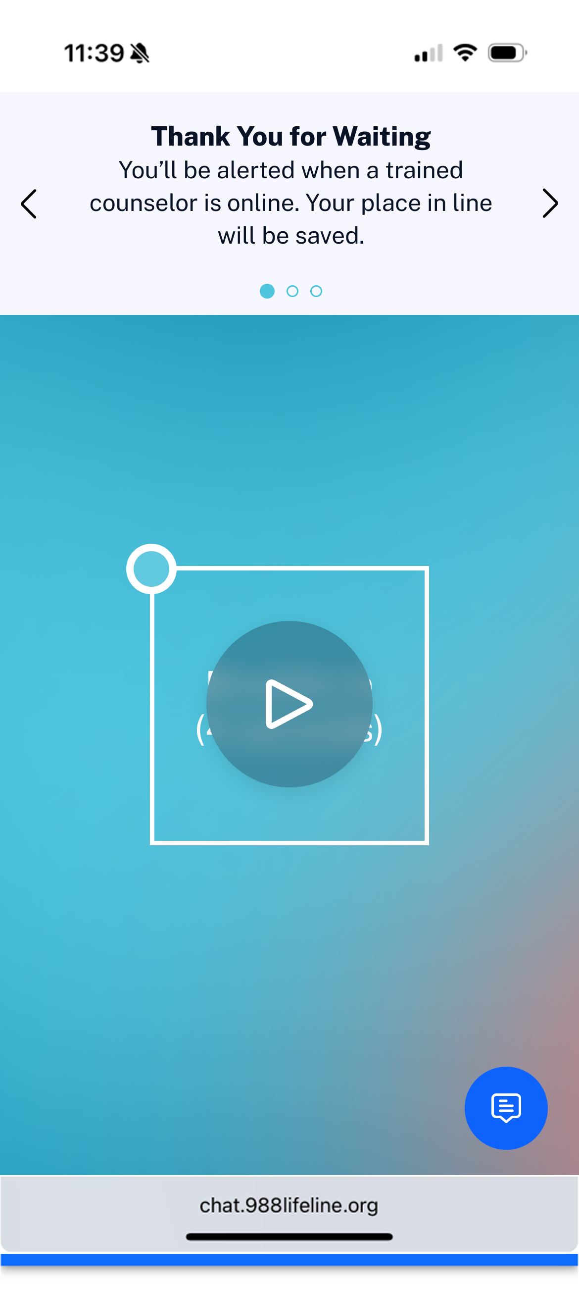 Mobile: breathing exercise shown with queue reassurance banner above