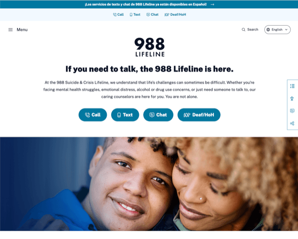Original 988 Lifeline homepage