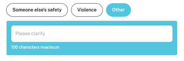 Other pill selected — reveals a Please clarify text field