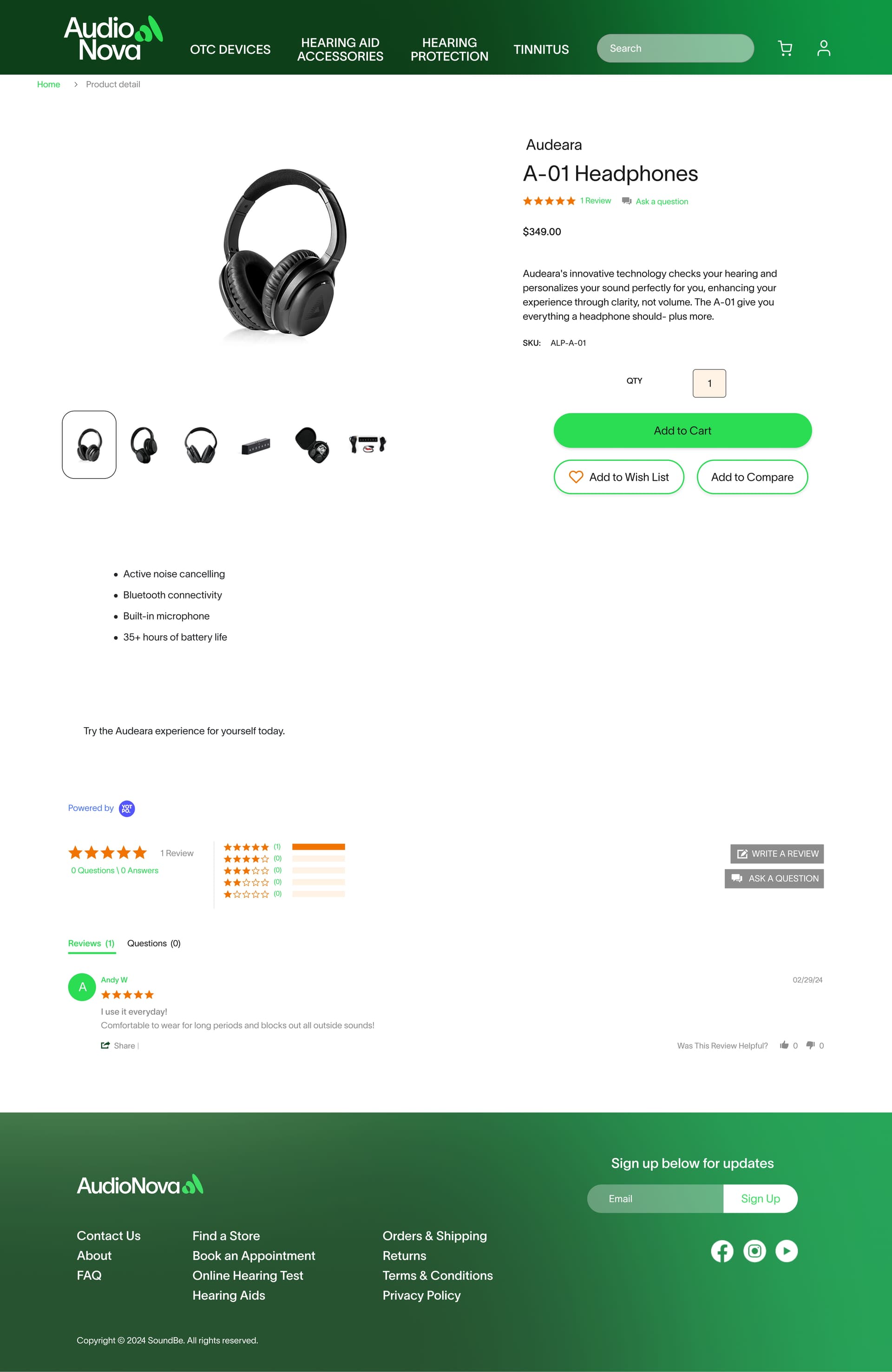AudioNova product detail page