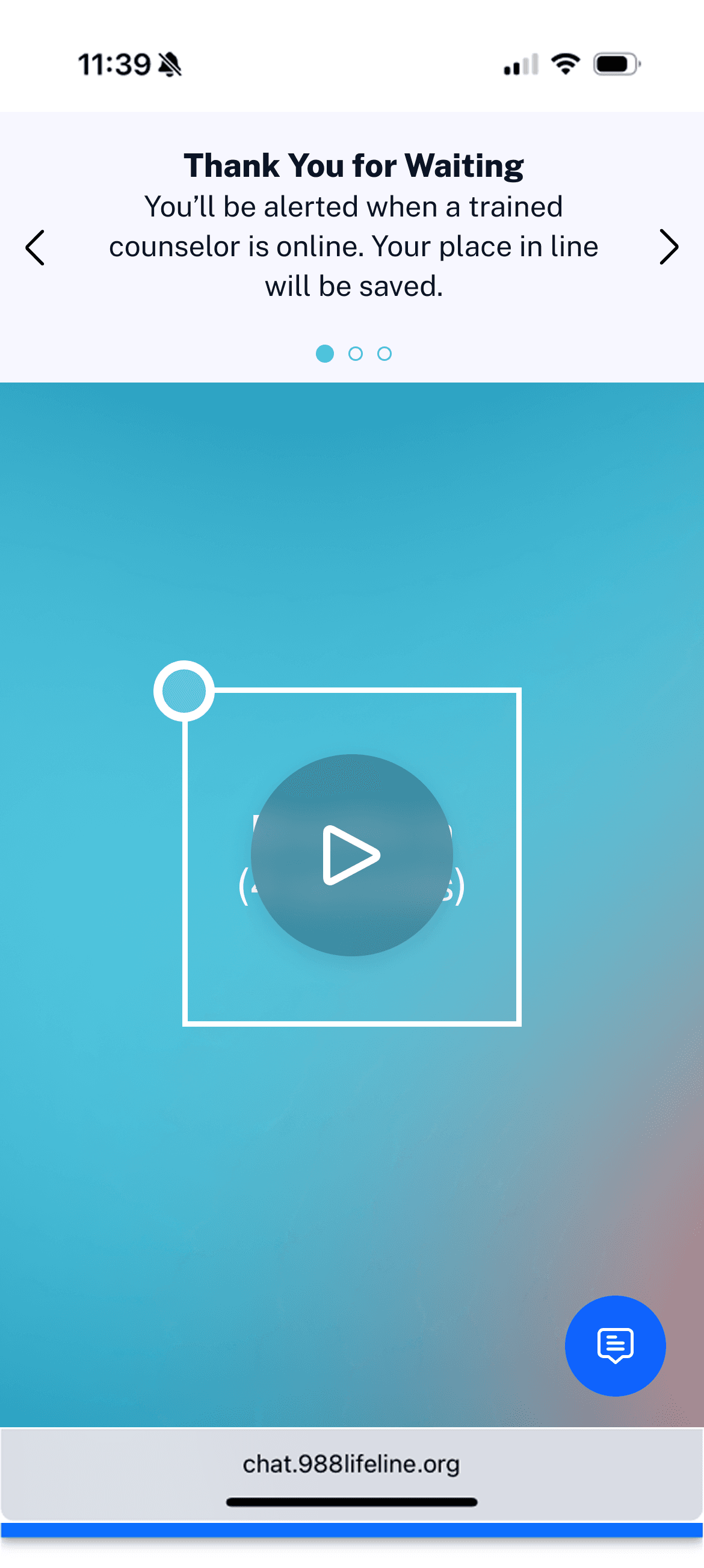 Mobile: breathing exercise shown with queue reassurance banner above