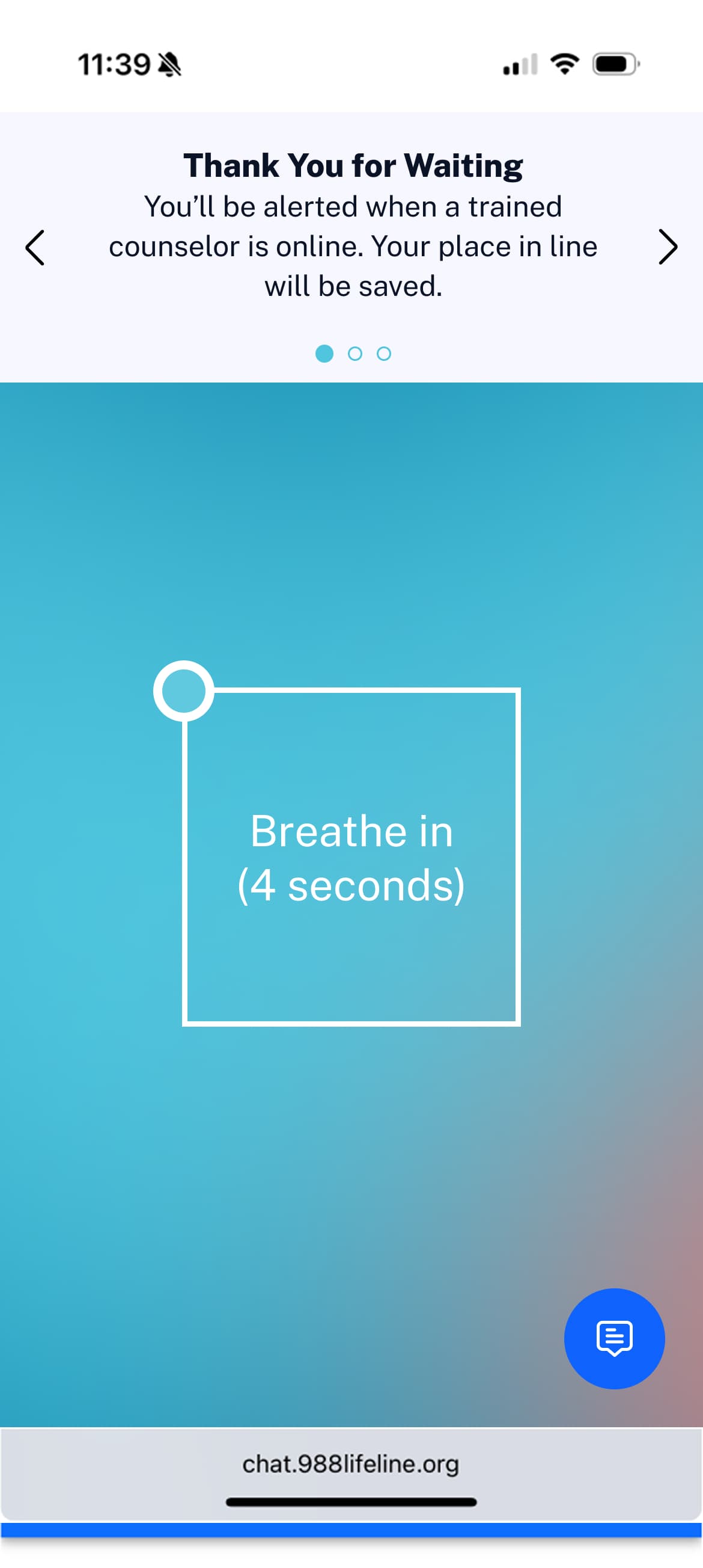 Mobile: Breathe in (4 seconds) prompt during box breathing exercise